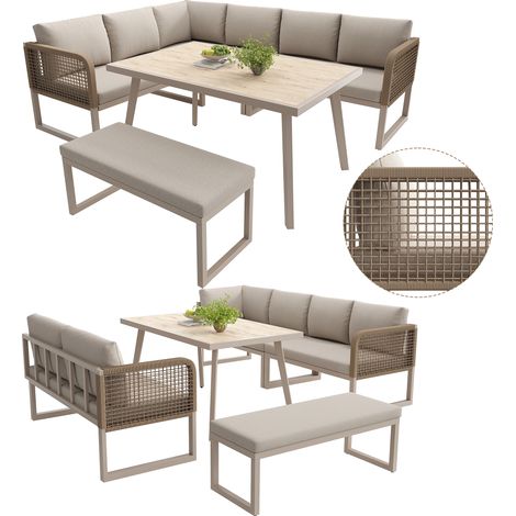 Ensemble mobilier de jardin 8 places Modulable,Canapé d'angle Rotin tressé Beige Coussin haute résilience amovible (1/5)