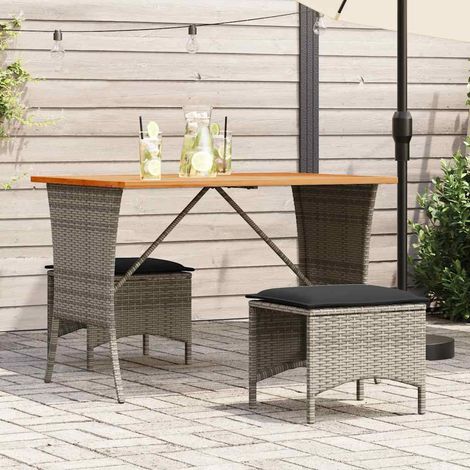 Mesa de jardín superficie de madera ratán PE gris 105x75x72 cm