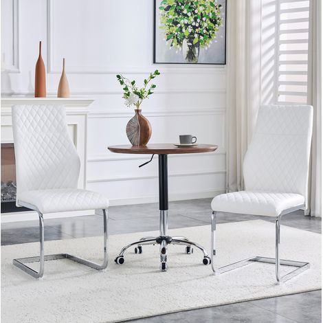 Set de 2 sillas de comedor 100 cm blancas con motivo de rombos, respaldo alto y metal (1/5)