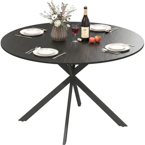 Table de salle à manger ronde pour 4 personnes, style industriel, pieds en acier, noire, idéale pour la cuisine ou la salle à manger (1/5)