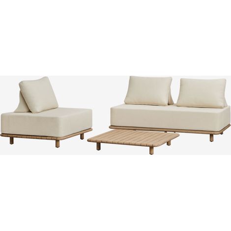 Ensemble de salon avec canapé 2 places, fauteuil et table basse 95x95 cm en acacia Portet SKLUM Blanc Gardenia (1/5)