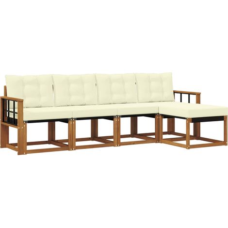 Set di divani da esterno con cuscino 5 pz Salotto da Giardino Naturale e Crema (1/5)