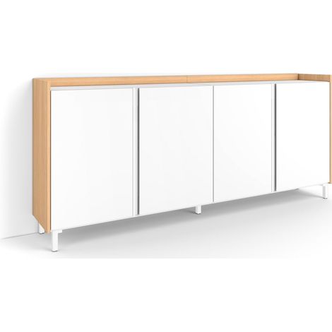 Skraut Home - Credenza, Mobile, Cucina, Madia, mobile ingresso, 207x35x91cm, 4 Porte, Design industriale, Stile moderno, Bianco e Rovere soft (1/5)