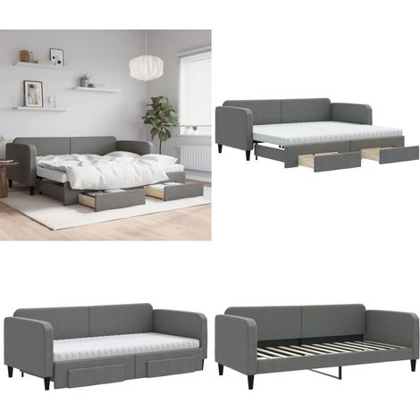 Tagesbett Ausziehbar mit Schubladen Dunkelgrau 90x200 cm Stoff - Schlafcouch - Gästebett - Ausziehbares Bett - Tagesbett - Wohnzimmer Möbel - Home & Living