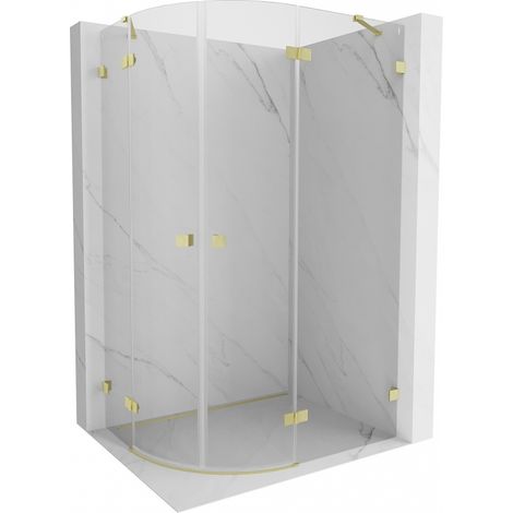Mexen Lunar viertelkreisförmige Duschkabine mit rechter Tür 80 x 70 cm, transparent, gebürstetes Gold - 833-080P-070L-55-00 (1/5)