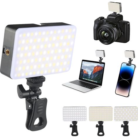 Luce per selfie per cellulare, 70 LED ricaricabile, portatile, con clip, 3 modalità di illuminazione 2500K-7500K, luce fotografica per telefono, fotocamera, laptop, trucco, vlog
