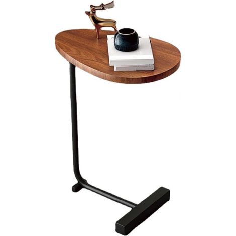 Petite Table d'appoint moderne en Grain de bois foncé, gain de place, extrémité en forme de C pour salon, canapé, hôtel, Design plat et cadre noir (1/5)