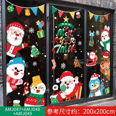 Autocollants de Noël pour centres commerciaux, magasins, vitrines, sapins de Noël, flocons de neige, boules à suspendre, nœuds décoratifs et autocollants statiques pour vitres.