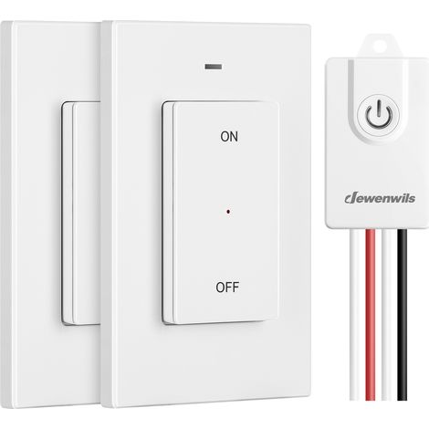DEWENWILS Kit d'interrupteur d'éclairage sans fil, 1 récepteur + 2 émetteurs muraux amovibles, portée de 30 m