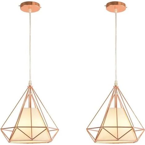 U-Do Lustre en Métal Or Rose,LOT DE 2 Suspension Luminaire Ajustable Vintage Lampe forme Diamant Lustre Intérieur Industriel (1/4)