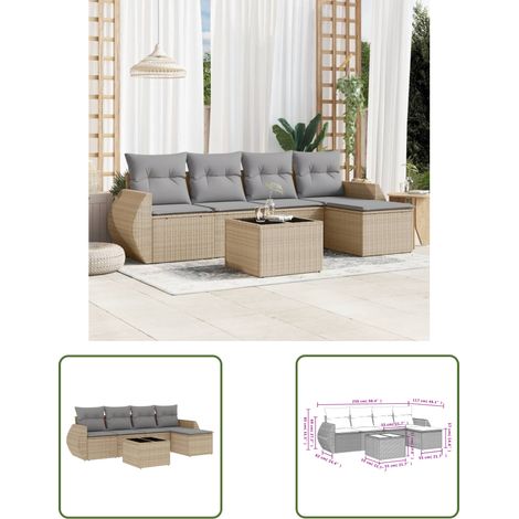The Living Store 6-tlg. Garten-Sofagarnitur mit Kissen Beige Poly Rattan - Gartenmöbel Set - PE-Rattan Möbel - Outdoor Lounge - Gartenlounge - Esstisch Set (1/3)
