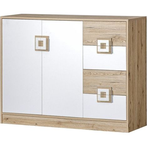 Cómoda Tolfere 100, Roble claro + Blanco, Con cajones y puertas, Número de cajones: 4, 93x120x40cm