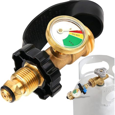 Indicador de nivel del medidor del tanque de propano Medidor del tanque de propano de alta resistencia con dial codificado por colores Adaptador de metal completo para cilindro de parrilla de gas domé (1/5)