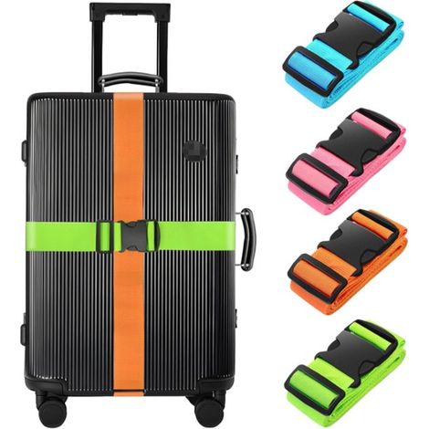 4 cinghie per valigie,approvate dalla TSA,accessorio da viaggio di alta qualità per chiudere le valigie (Blu + Arancione + Rosa + Verde) (1/5)
