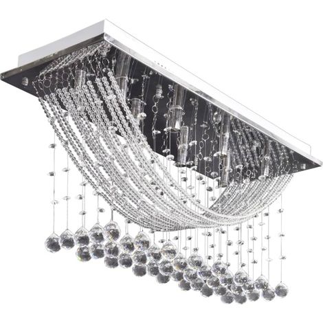 Plafonnier avec perles en verre cristal Étincelant Blanc 8 x G9 29 cm