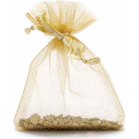 Sacchetto organza oro è l'ideale per la confezione di piccoli oggetti regalo, set da 100 pezzi, cm8x11H (al tirante7,5)