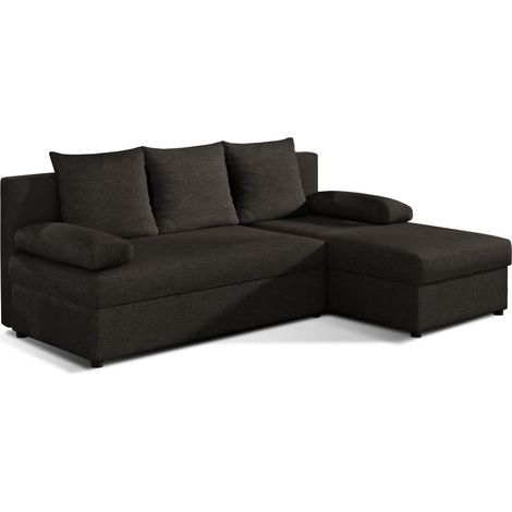 Canapé d’angle réversible convertible GARY en tissu côtelé – 206cm-Marron (1/5)