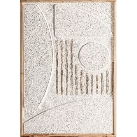 Décoration murale contemporaine en papier mâché blanc fait main - Blanc artisanal et bois naturel (1/4)