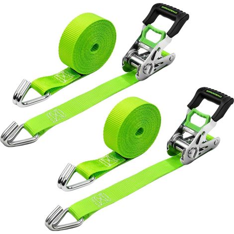 Spanngurte mit Ratsche 2 Stück 25mm x 4m 800kg Bruchfestigkeit mit Haken (1/5)