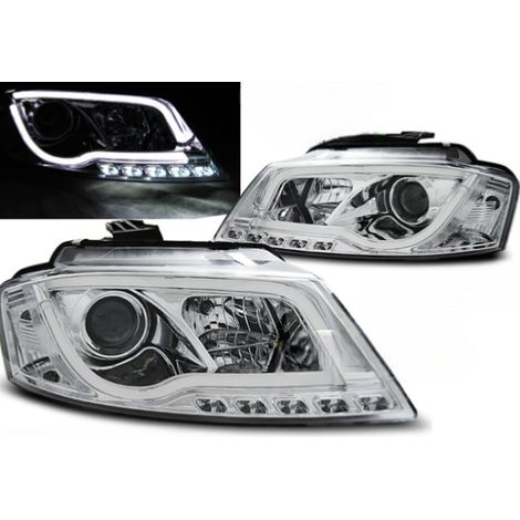 Paire de feux phares Audi A3 8P de 2008 a 2012 chrome TubeLight LTI DRL-27360991 (1/2)