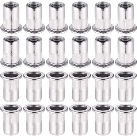 60 Pièces 304 Ecrou a Sertir M8 en Acier Inoxydable Tête Plate Ecrou Aveugle Rivet Fileté Ecrou a Rivet pour pince à insert fileté (1/4)