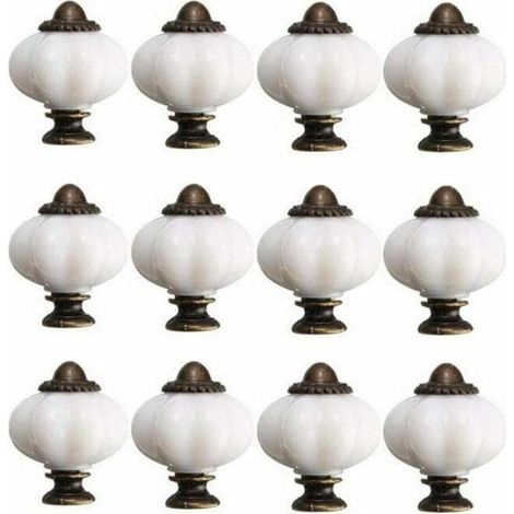 VURAHOME - 12 pomelli per mobili da 30 mm, pomelli vintage per ante di armadi, pomelli in ceramica con 12 viti, pomelli in porcellana bianca per cassetti e armadi (1/5)