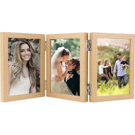 Cadre photo clair 10x15 cm, cadre pliable pour trois photos, collage multiple, cadeau familial, décoration murale ou de table moderne, Noël, anniversaire, maison (1/5)