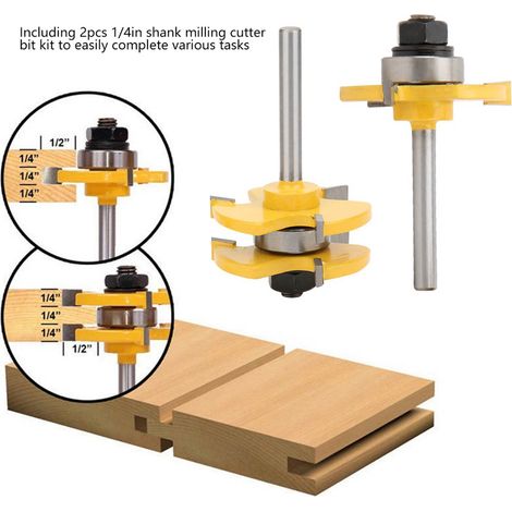 Lot de 2 fraises à défoncer en T 3 dents queue 1/4 pour bois MDF panneaux de particules (1/5)