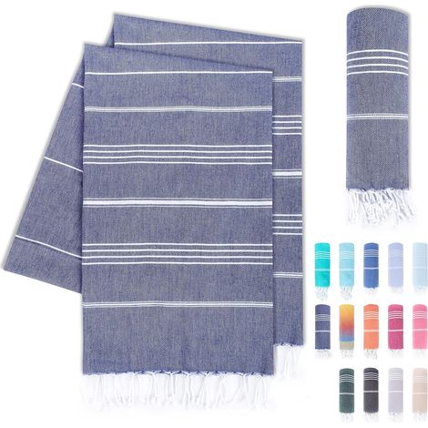 set de 2 serviettes de plage, coton, franges nouées main, 95x180 cm, 100, sauna sport (1/5)