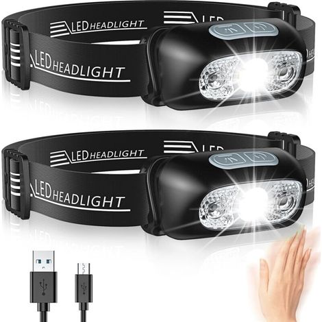 Phares LED puissants avec détecteur de mouvement, XP44 étanche, 3 modes d'éclairage, phare professionnel rechargeable par USB (1/5)