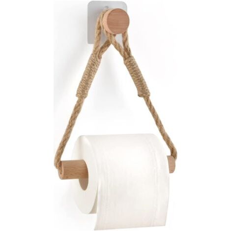 Auto Adhésif Porte-papier toilette, Support de Rouleau de Serviette Toilette Corde en Bois Anneau De Serviette Rustic (1/5)