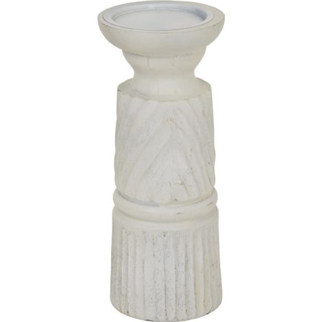 Medium Carved Candle Holder - Wood - L10 x W10 x H25 cm - White