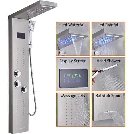 Ensemble de douche mitigeur thermostatique intelligent LED panneau de douche bain douche robinet température affichage numérique baignoire robinet corps système de Massage Jets tour douche colonne rob (1/5)