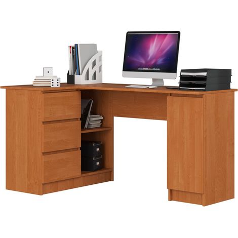 Eck-Schreibtisch AKORD B20 links in der Farbe Erle mit 3 Schubladen und 4 Ablagen B155 x H77 x T85 cm