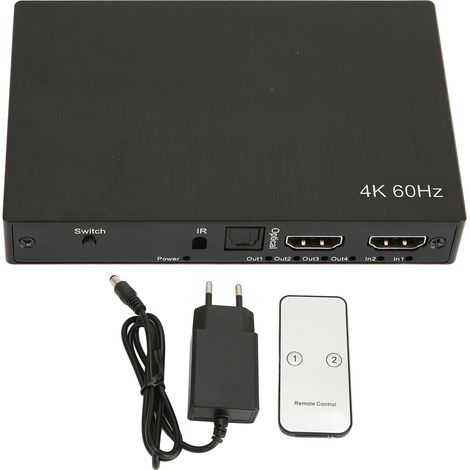 Commutateur Matrice HDMI 4K 2 Entrées 4 Sorties avec Télécommande, Audio SPDIF et 3.5mm, Alimentation UE (1/5)