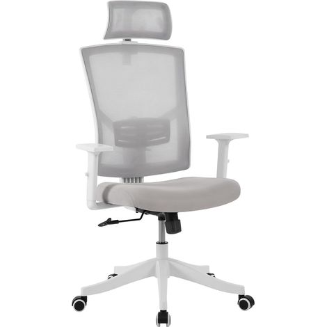 Fauteuil bureau ergonomique haut dossier blanc gris maille réglable (1/5)