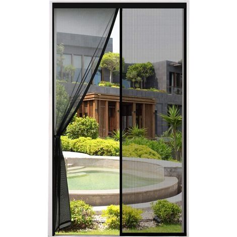 Porte moustiquaire épaisse, 100 x 220 cm, maille ultra-dense, anti-mouches et insectes, bande magnétique, fermeture automatique, noire. (1/4)