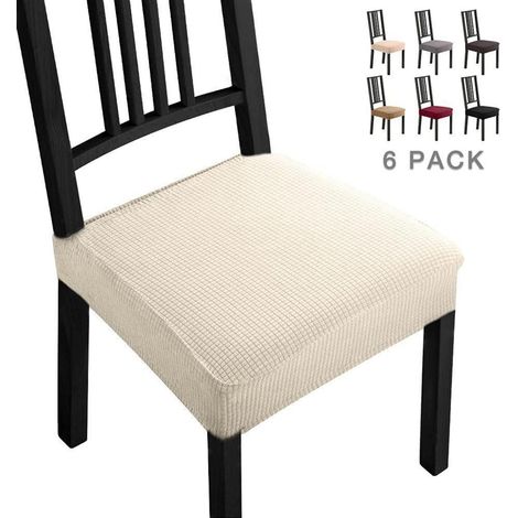 Stuhlhussen 6er Pack, elastisch, modern, Jacquard, bi-elastisch, fleckgeschützt, Cremeweiß (1/5)