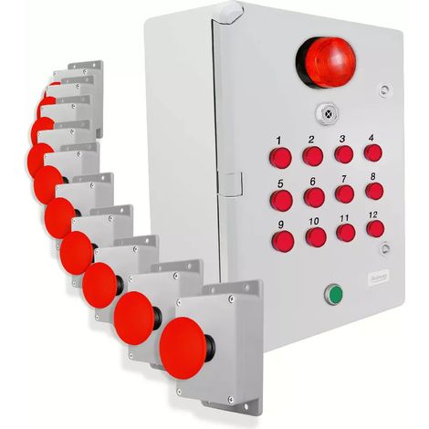 Système identification alerte sans-fil 300m - 10 boutons coup de poing / Sirène / Flash / LEDs / Bouton d'arrêt (DA600+)