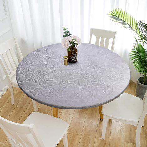 Nappe ronde ajustée en vinyle à bords élastiques – Housse de table en plastique imperméable à l'huile et à l'eau, essuyable, pour intérieur et extérieur, patio, nappe ronde ajustée en (1/5)