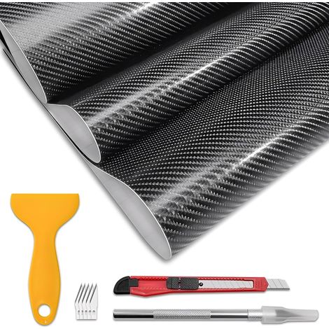Black Carbon Film, 300 x 30 cm, 6D Carbon Car Cover, Self-Adhesive Vinyl Film Foneso, Waterproof and Anti-Scratch, for Car, Computer, Smartphone Case, Motorcycle (1/5)