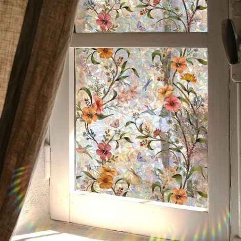 Film adhésif pour vitres effet vitrail, film occultant pour fenêtres, autocollants effet arc-en-ciel pour la maison, anti-UV, 50 x 200 cm (1/5)