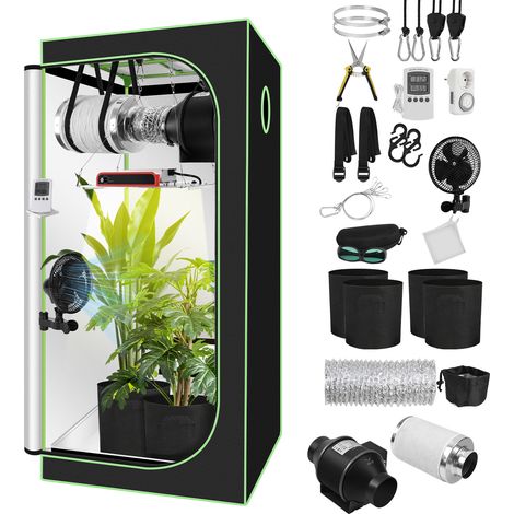 TolleTour Growzelt Komplettset 80X80X160cm Indoor Grow Set mit 4" Belüftungssat Grow Tent Kit LED Grow Light Grow Lampe Kohlefilter