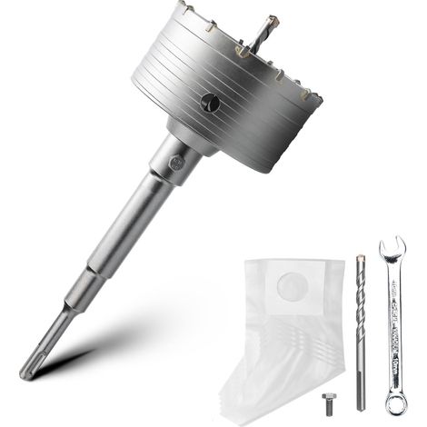 Kit couronne de forage creuse de 90 mm avec adaptateur SDS plus de 220 mm et foret de centrage de 8 x 110 mm, couronne de forage pour maçonnerie et béton (1/5)