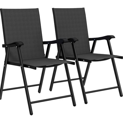 Pack de 2 sillas plegables de jardín con respaldo alto, reposabrazos, acero y texteline, negras (1/5)