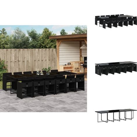 13-tlg. Garten-Essgruppe mit Kissen Schwarz Poly Rattan - Garten Essgruppe - Garten Essgruppen - Outdoor Essgruppe - Terrasse Essgruppe (1/5)