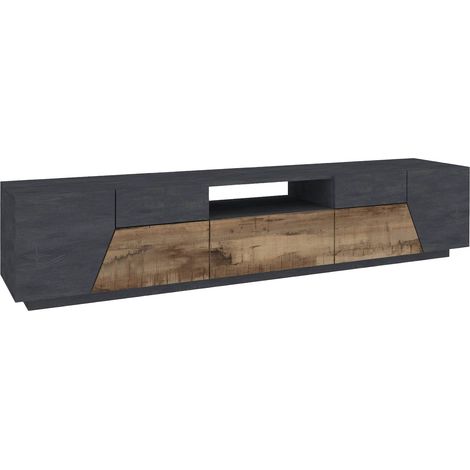 Dmora - Mobile porta TV Animai, Credenza bassa da soggiorno, Base porta televisione, 100% Made in Italy, cm 220x43h46, Ardesia e Acero (1/5)