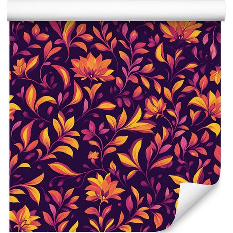 Papel pintado con intrincado estampado floral en tonos ciruela y burdeos, fondo burdeos, 50x1000 cm. (1/5)