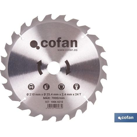 Disco de corte para madera 210 mm, 24 dientes, orificio 25,4 mm, espesor 2,4 mm (1/4)