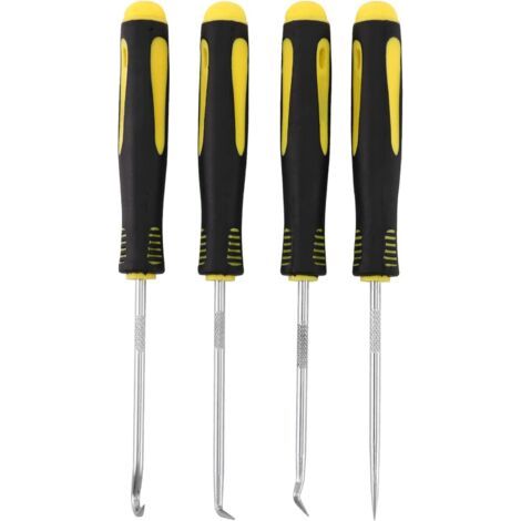 4 pièces grattoir crochet outil ensemble huile joint extracteur caoutchouc joint torique crochet joint joint tournevis main outil de retrait outils noir et jaune (1/5)